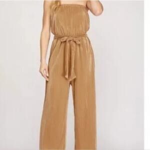 147 SHE & SKY MAKE A RUN FOR IT TAUPE JUMPSUIT